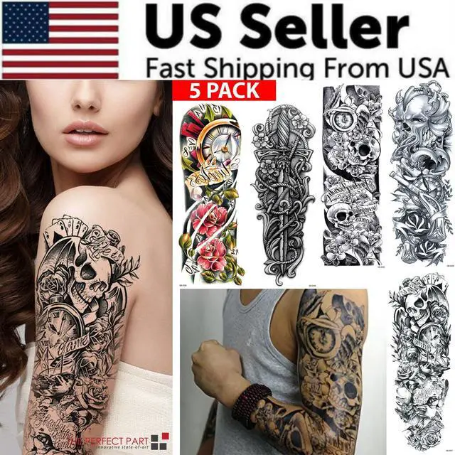 Alt view image 2 of 7 - 5Pcs Large Temporary Body Art Arm Tattoo Sticker Sleeve Man Women Waterproof USA