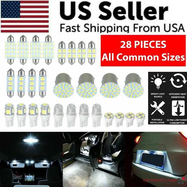 Alt view image 2 of 7 - 28pcs Car Interior White Combo LED Map Dome Door Trunk License Plate Light Bulbs