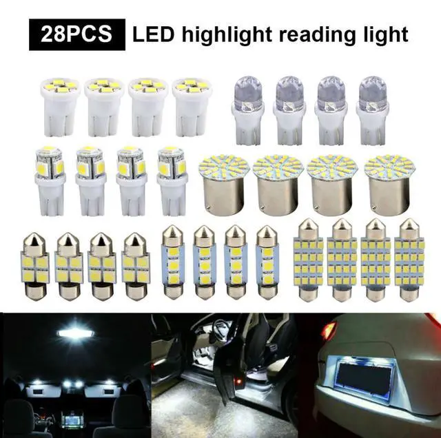 Alt view image 3 of 7 - 28pcs Car Interior White Combo LED Map Dome Door Trunk License Plate Light Bulbs