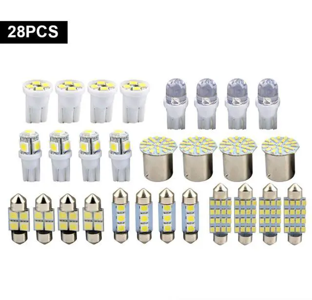 Alt view image 6 of 7 - 28pcs Car Interior White Combo LED Map Dome Door Trunk License Plate Light Bulbs