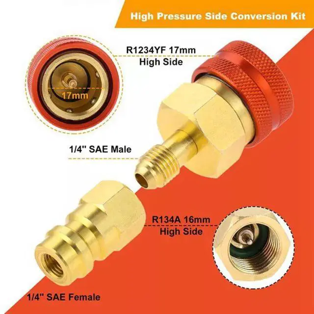 Alt view image 4 of 7 - R1234YF to R134A Quick Coupler Adapter Fits Car A/C High Low Side Conversion Kit