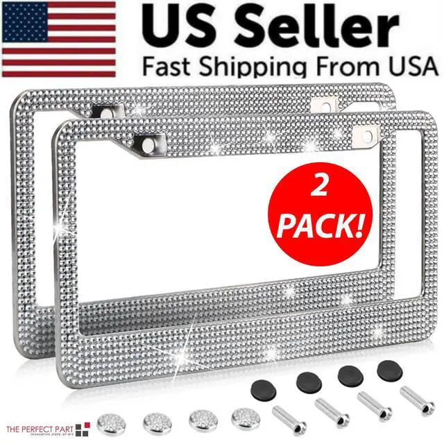 Alt view image 2 of 7 - 2PCS Bling License Plate Frame Glitter Crystal Sparkling Rhinestone Diamond Caps