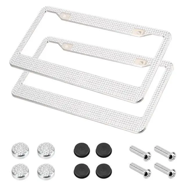 Alt view image 4 of 7 - 2PCS Bling License Plate Frame Glitter Crystal Sparkling Rhinestone Diamond Caps