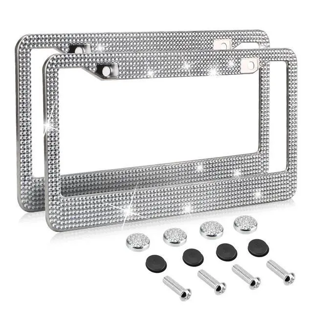 Alt view image 3 of 7 - 2PCS Bling License Plate Frame Glitter Crystal Sparkling Rhinestone Diamond Caps