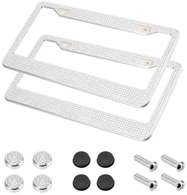 Main image of 2PCS Bling License Plate Frame Glitter Crystal Sparkling Rhinestone Diamond Caps
