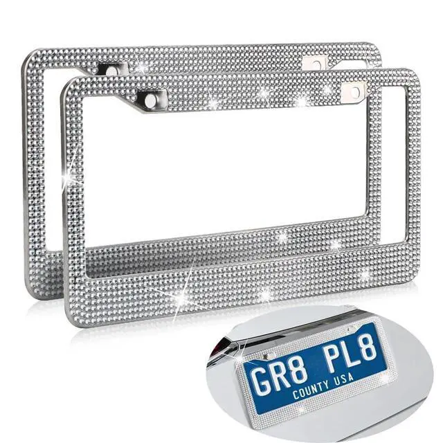 Alt view image 6 of 7 - 2PCS Bling License Plate Frame Glitter Crystal Sparkling Rhinestone Diamond Caps