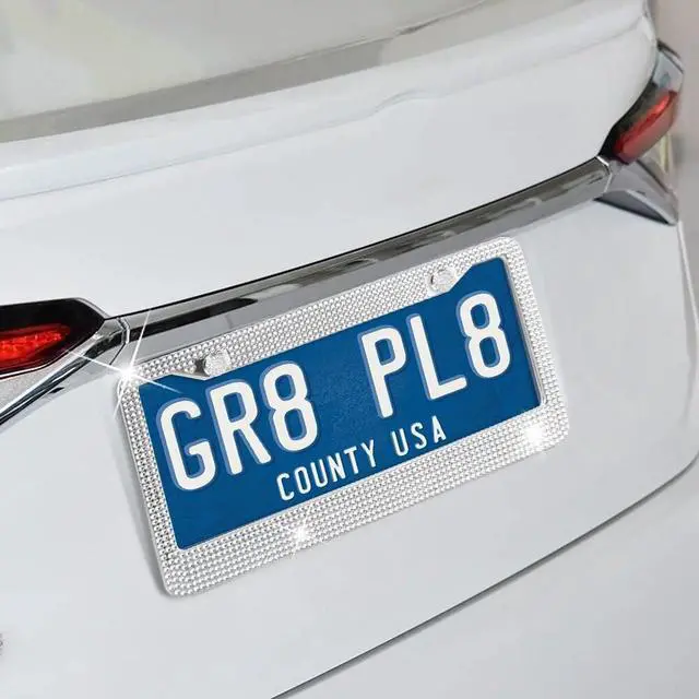 Alt view image 7 of 7 - 2PCS Bling License Plate Frame Glitter Crystal Sparkling Rhinestone Diamond Caps
