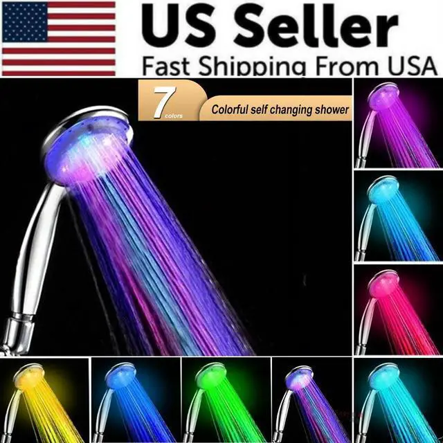 Alt view image 2 of 7 - Handheld 7 Color Changing LED Light Water Bath Home Bathroom Shower Head Glow