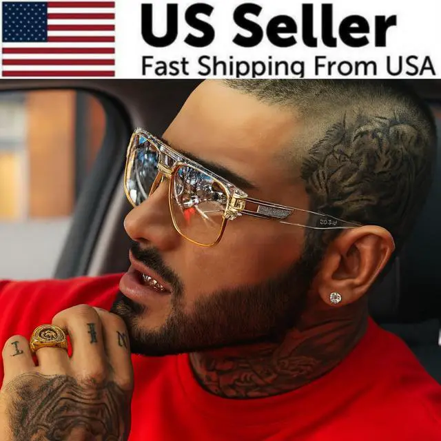 Alt view image 2 of 7 - Men's Sunglasses Designer Fashion Square Clear Gold Frame Clear Lens Style W/Box