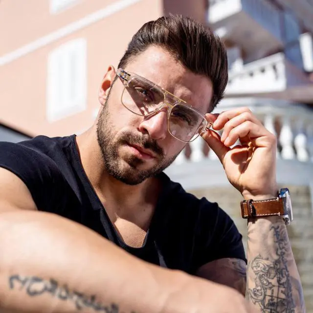 Alt view image 3 of 7 - Men's Sunglasses Designer Fashion Square Clear Gold Frame Clear Lens Style W/Box