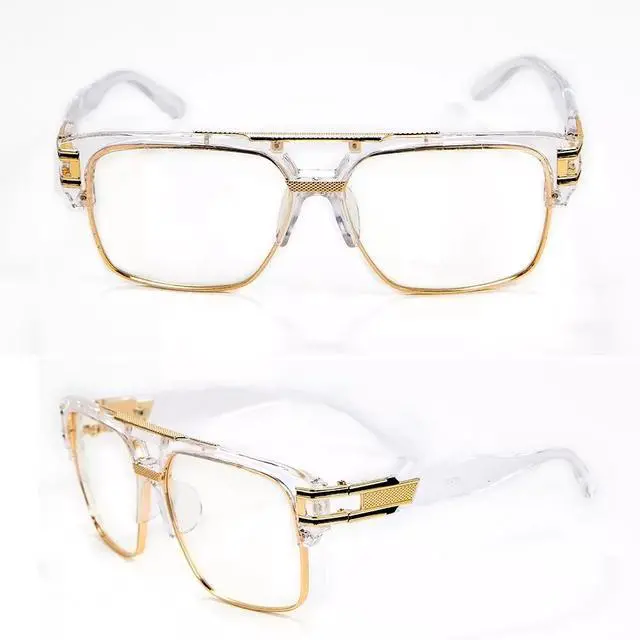 Alt view image 7 of 7 - Men's Sunglasses Designer Fashion Square Clear Gold Frame Clear Lens Style W/Box