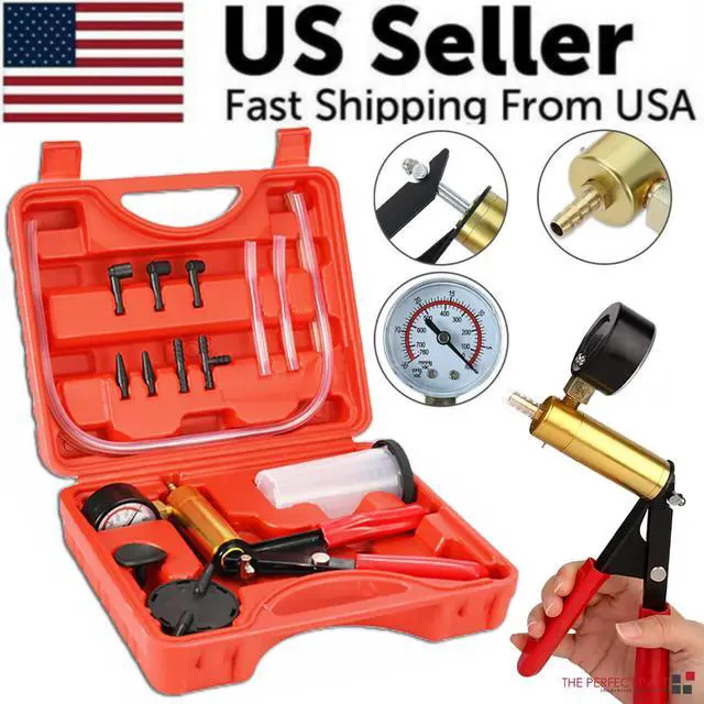 Alt view image 2 of 7 - Hand Held Vacuum Pressure Pump Tester Set Brake Fluid Bleeder Bleeding Kit + Box