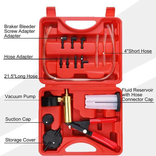 Alt view image 3 of 7 - Hand Held Vacuum Pressure Pump Tester Set Brake Fluid Bleeder Bleeding Kit + Box