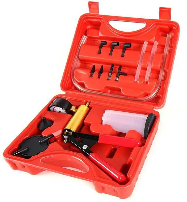 Alt view image 4 of 7 - Hand Held Vacuum Pressure Pump Tester Set Brake Fluid Bleeder Bleeding Kit + Box