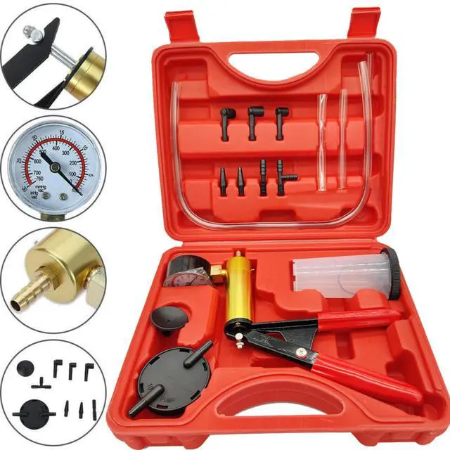 Alt view image 5 of 7 - Hand Held Vacuum Pressure Pump Tester Set Brake Fluid Bleeder Bleeding Kit + Box