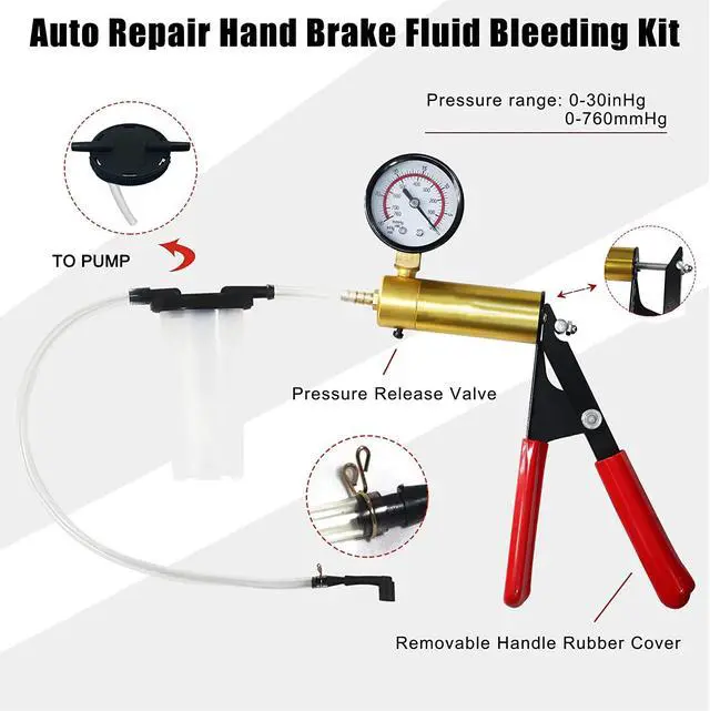 Alt view image 7 of 7 - Hand Held Vacuum Pressure Pump Tester Set Brake Fluid Bleeder Bleeding Kit + Box