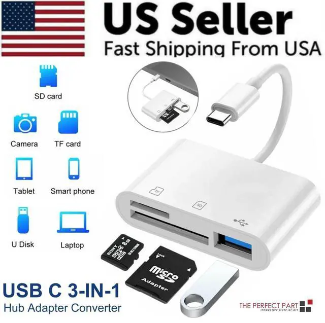 Alt view image 2 of 7 - USB C 3 in 1 Hub Converter Type-C Adapter SD Card Reader For MacBook Pro Laptop