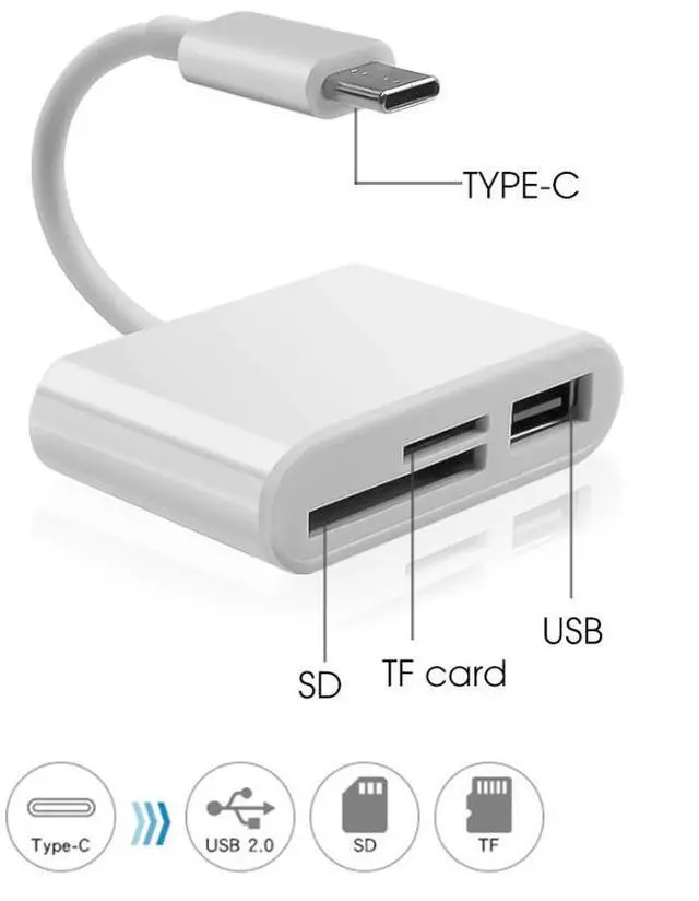 Alt view image 6 of 7 - USB C 3 in 1 Hub Converter Type-C Adapter SD Card Reader For MacBook Pro Laptop