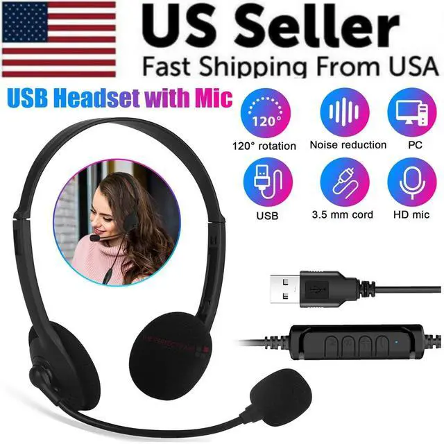 Main image of USB Headset Headphone With Microphone Noise Cancelling For PC Computer BULK 100