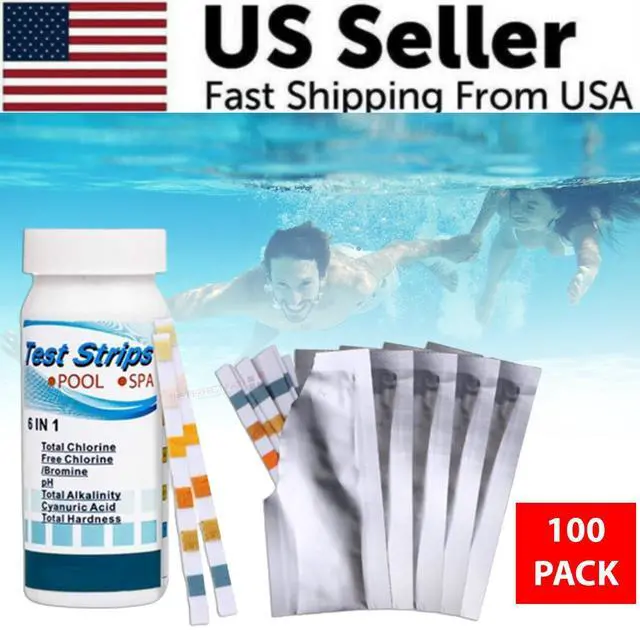 Alt view image 2 of 7 - 6 IN 1 Chlorine Dip Test Strips Hot Tub SPA Swimming Pool PH Tester Paper Bottle - 100 Pack