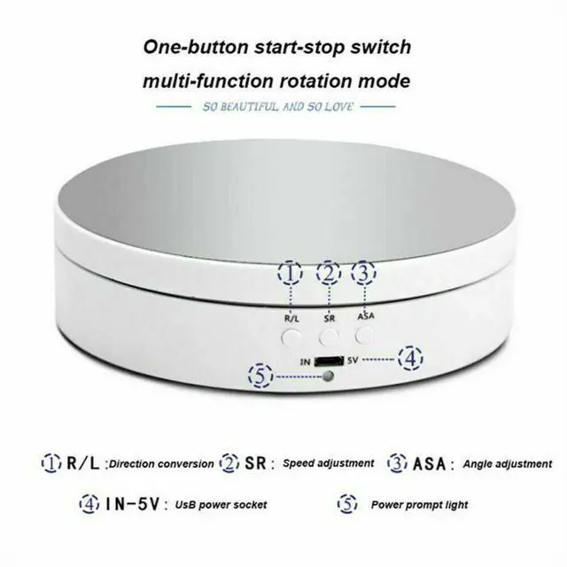 Alt view image 3 of 7 - 360° Electric Motorized Rotating Display Stand Jewelry Photography Show Holder - White
