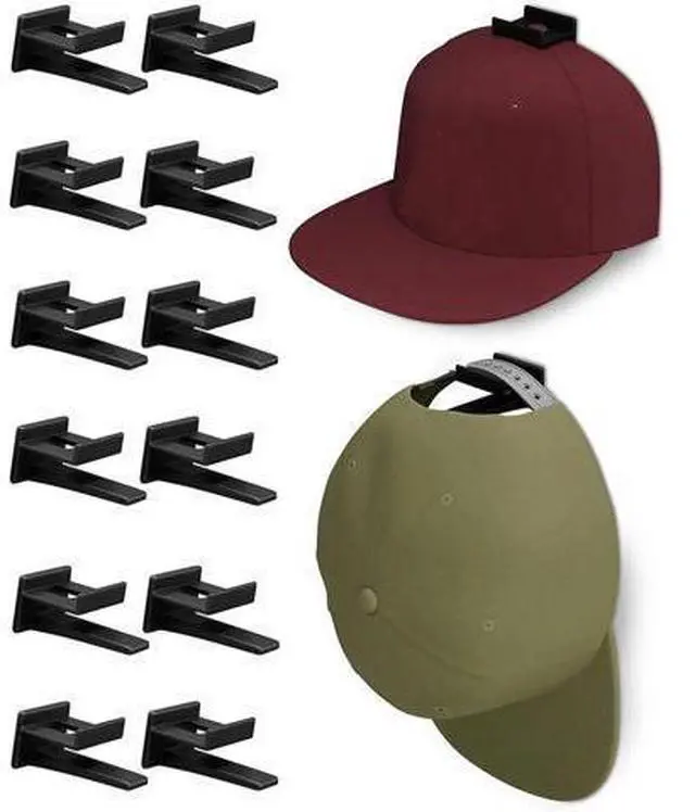 Alt view image 2 of 7 - Baseball Cap Hat Rack Wall Door Hanger Holder Storage Organize 12 Hooks Adhesive
