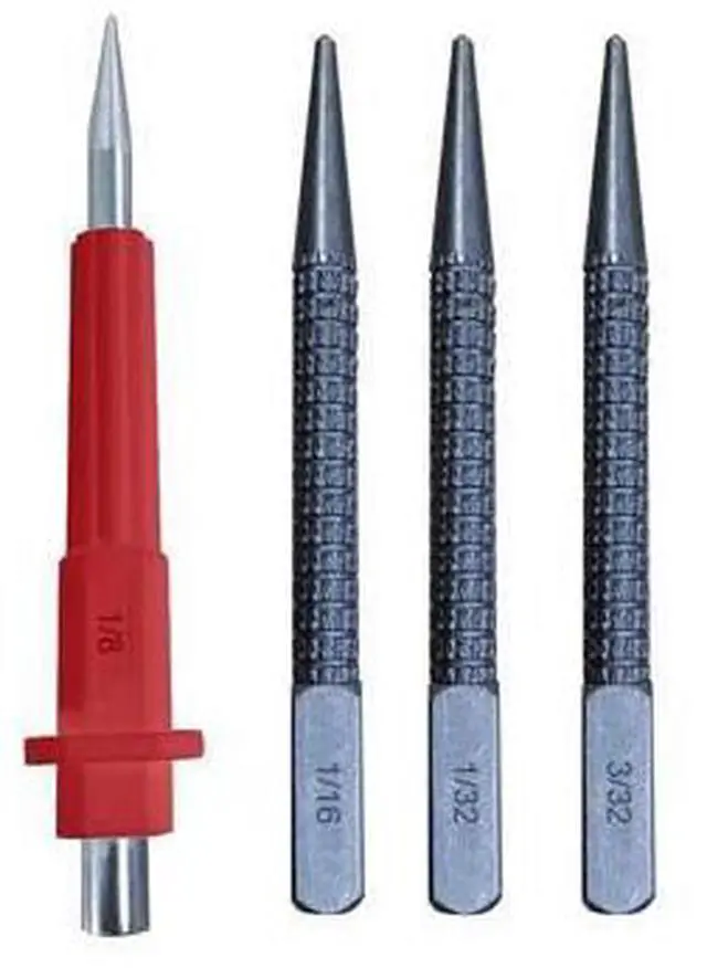 Alt view image 2 of 7 - 4 Piece Nail Setter & Center Punch Set 4" Wood Metal Super Impact Resistance USA