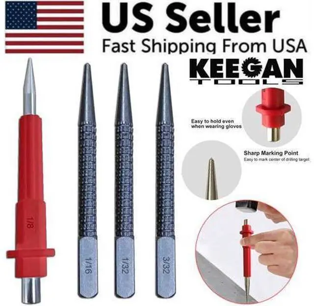 Alt view image 3 of 7 - 4 Piece Nail Setter & Center Punch Set 4" Wood Metal Super Impact Resistance USA