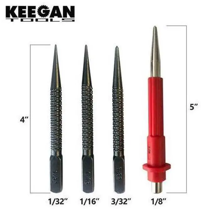 Alt view image 6 of 7 - 4 Piece Nail Setter & Center Punch Set 4" Wood Metal Super Impact Resistance USA
