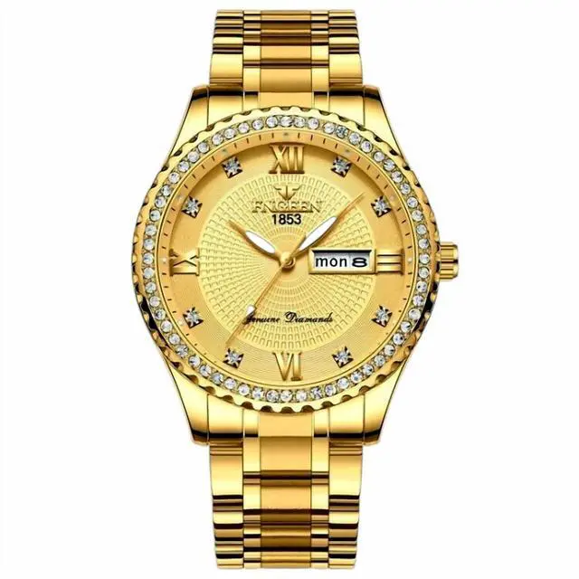 Main image of Waterproof Gold Men's Watch Classic Stainless Steel Quartz Analog Business Gift