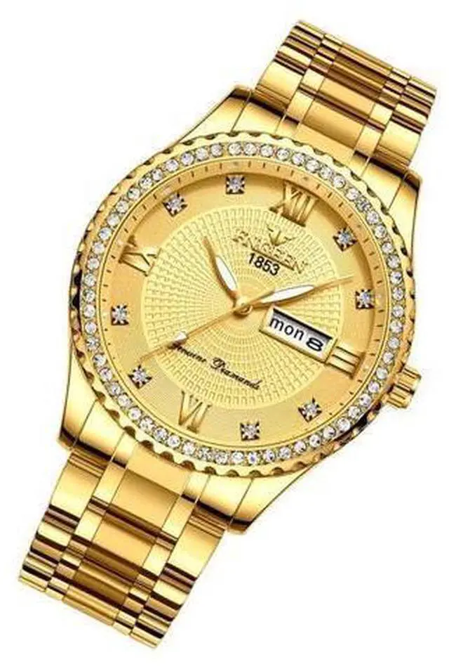 Alt view image 5 of 7 - Waterproof Gold Men's Watch Classic Stainless Steel Quartz Analog Business Gift