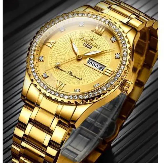 Alt view image 6 of 7 - Waterproof Gold Men's Watch Classic Stainless Steel Quartz Analog Business Gift