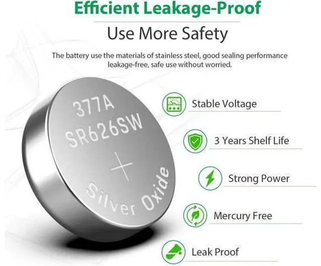 Alt view image 5 of 7 - 10 x OEM SPEC 377 376 364 363 WATCH BATTERY SR626SW SR626W Silver Oxide Battery