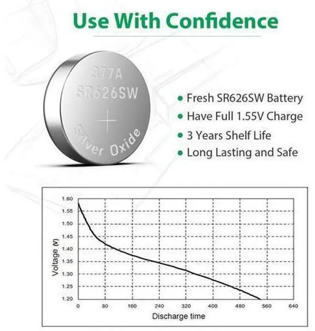 Alt view image 6 of 7 - 10 x OEM SPEC 377 376 364 363 WATCH BATTERY SR626SW SR626W Silver Oxide Battery