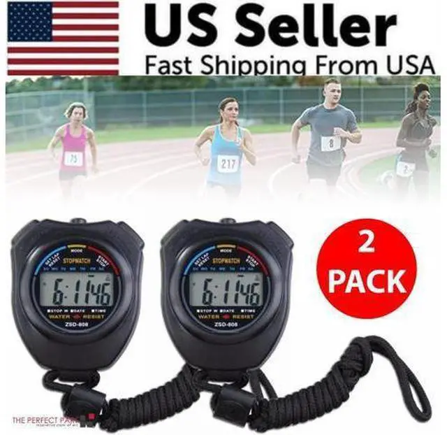 Alt view image 3 of 7 - 2PCS SET Digital Stopwatch Sports Counter Chronograph Date Timer Odometer Watch