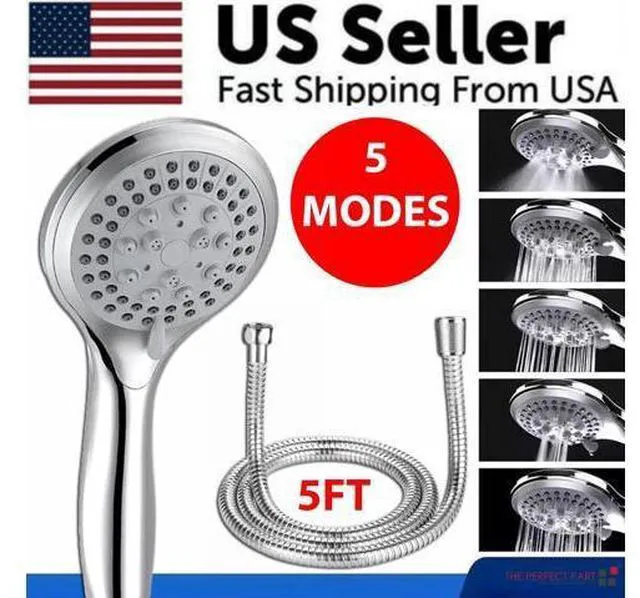 Alt view image 3 of 7 - High Pressure Shower Head 5 Settings Handheld Shower Heads Spray With 5 FT Hose