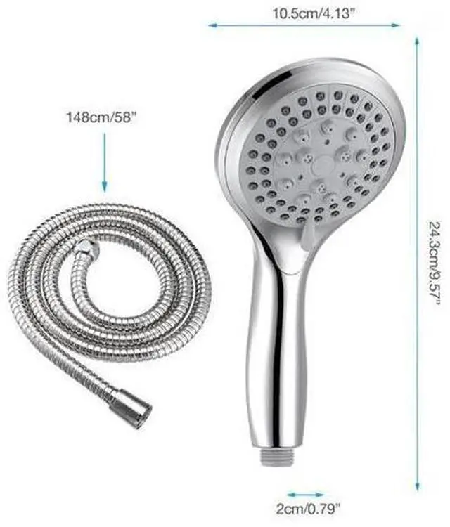 Alt view image 4 of 7 - High Pressure Shower Head 5 Settings Handheld Shower Heads Spray With 5 FT Hose
