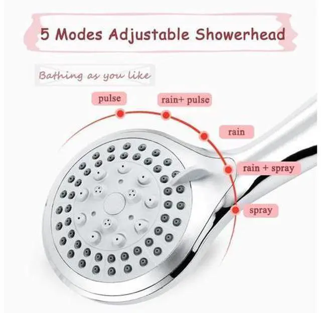 Alt view image 6 of 7 - High Pressure Shower Head 5 Settings Handheld Shower Heads Spray With 5 FT Hose