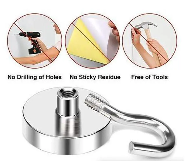 Alt view image 3 of 7 - 10 Pack Dia Strong Magnetic Hook Hanger N52 Neodymium Clamping Magnet Hooks USA