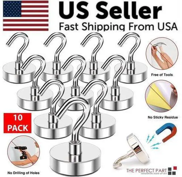 Alt view image 2 of 7 - 10 Pack Dia Strong Magnetic Hook Hanger N52 Neodymium Clamping Magnet Hooks USA