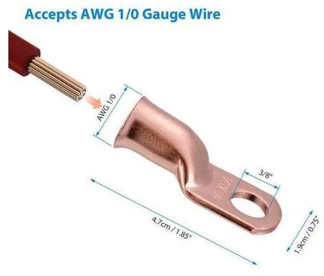 Alt view image 4 of 7 - 20PCS 1/0 AWG Gauge Copper Lugs W/ BLACK & RED Heat Shrink Ring Terminals Wire