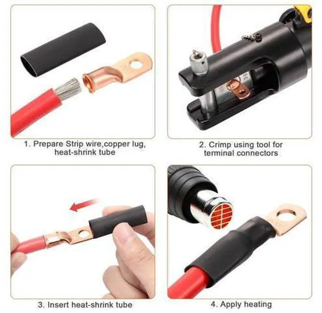 Alt view image 7 of 7 - 20PCS 1/0 AWG Gauge Copper Lugs W/ BLACK & RED Heat Shrink Ring Terminals Wire