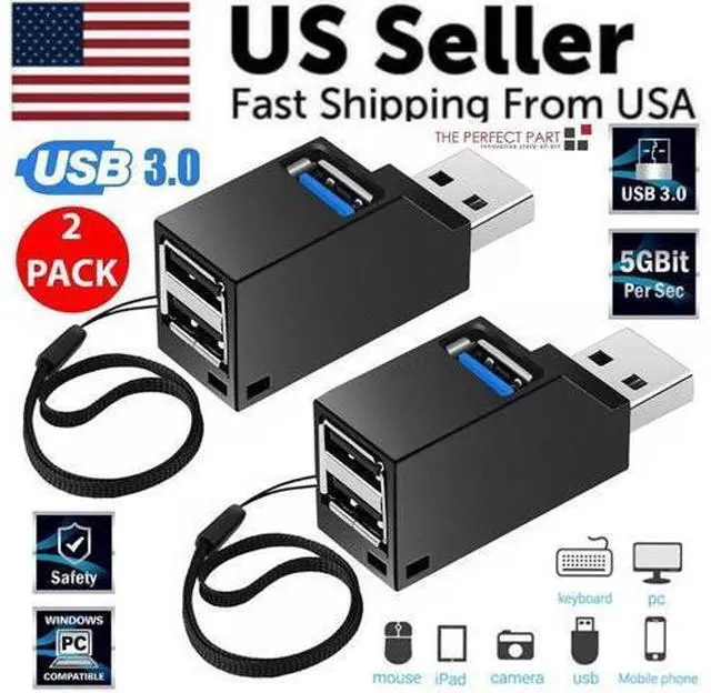 Alt view image 3 of 7 - 2 Pcs 3 Port USB 3.0 Hub Portable High Speed Splitter Box For PC Notebook Laptop