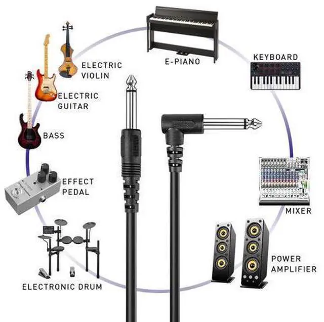 Alt view image 6 of 7 - 2 PACK 10FT Electric Patch Cord Guitar Amplifier Amp Cable Right Angle 90 Degree