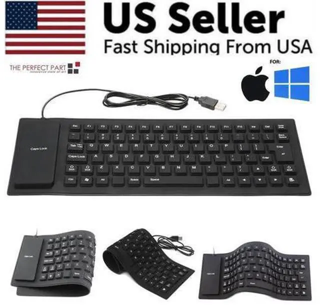 Alt view image 3 of 7 - Waterproof Silicone Keyboard Foldable Flexible USB Dustproof DirtProof Full Size