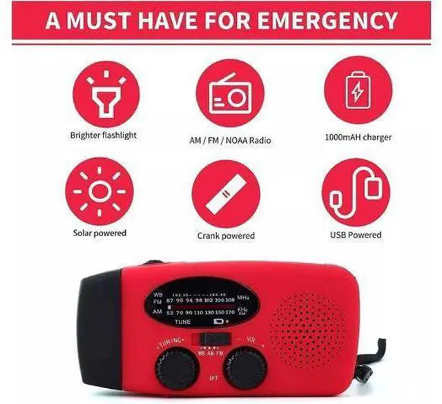 Alt view image 4 of 7 - Emergency Radio Crank Solar Hand Weather 1000mAh Power Bank Charger Flash Light