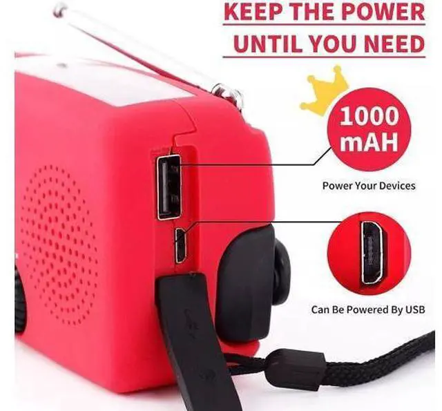 Alt view image 6 of 7 - Emergency Radio Crank Solar Hand Weather 1000mAh Power Bank Charger Flash Light