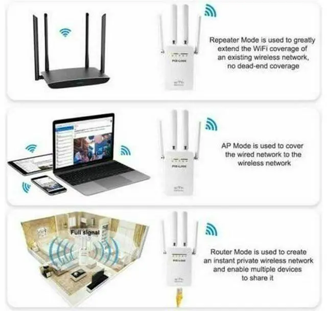 Alt view image 4 of 7 - 1200Mbps WiFi Range Extender Repeater Wireless Amplifier Router Signal Booster