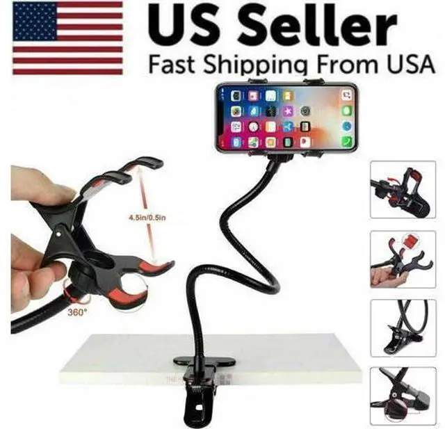 Alt view image 3 of 7 - Universal Lazy Mobile Phone Gooseneck Stand Holder Flexible Bed Desk Table Clip