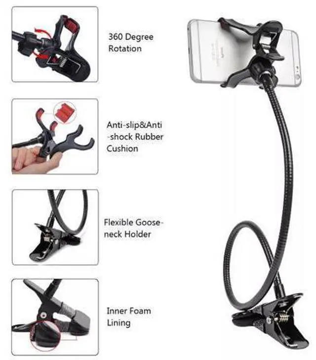 Alt view image 7 of 7 - Universal Lazy Mobile Phone Gooseneck Stand Holder Flexible Bed Desk Table Clip